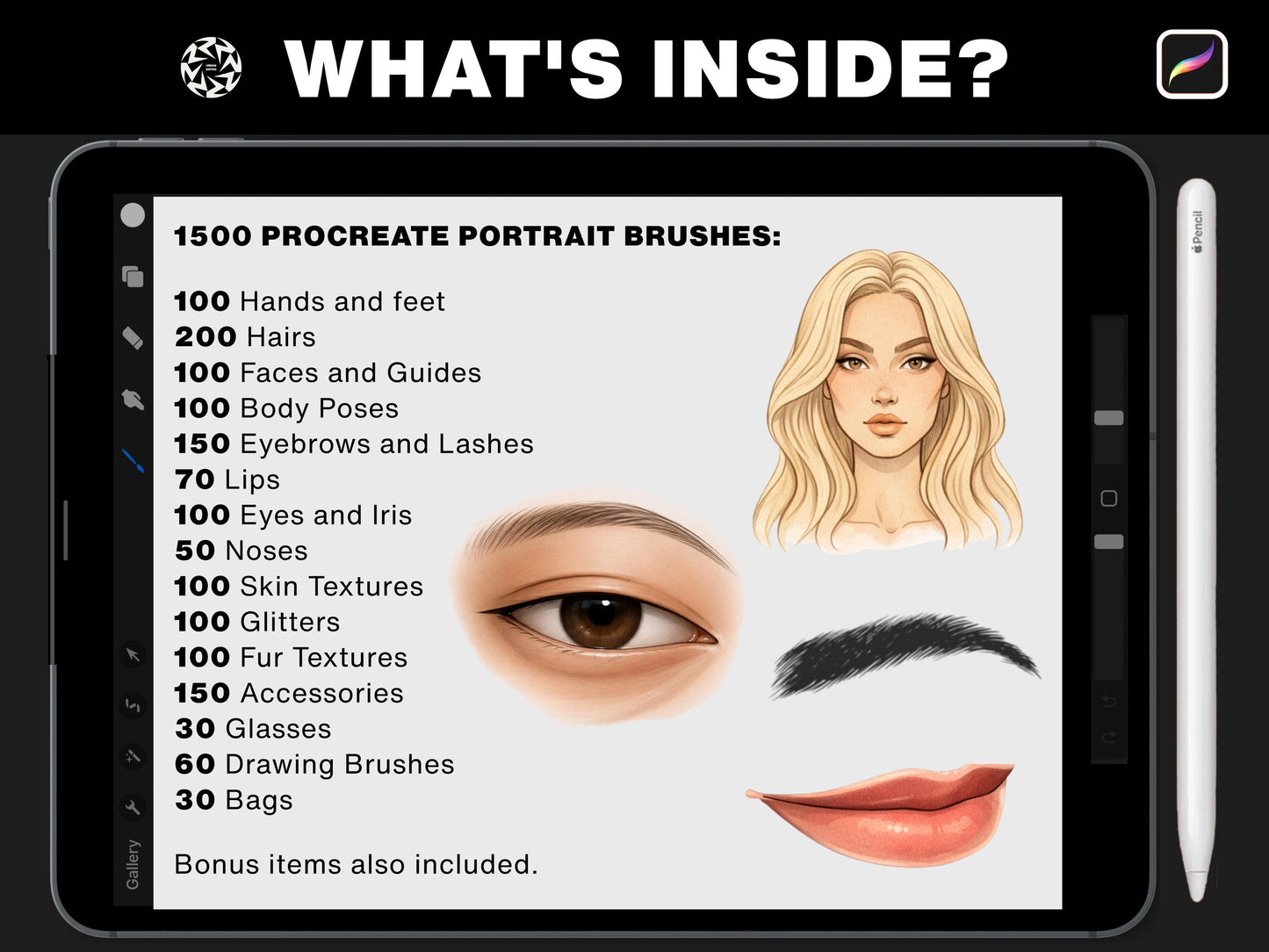 1500+ Procreate Portrait Brushes, Face Hair Body Pose Stamps, Drawing Brushes Bundle, Character Design Kit, Digital Art Tools