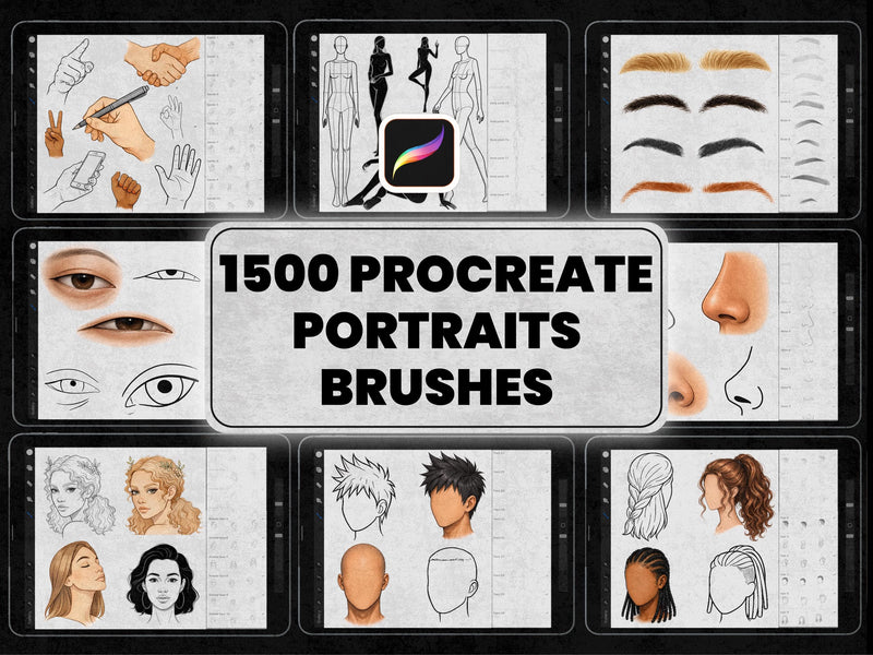 1500+ Procreate Portrait Brushes, Face Hair Body Pose Stamps, Drawing Brushes Bundle, Character Design Kit, Digital Art Tools